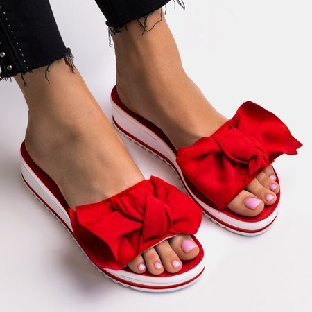 Červené dámske papuče s mašličkou od spoločnosti Nelesa - Obuv