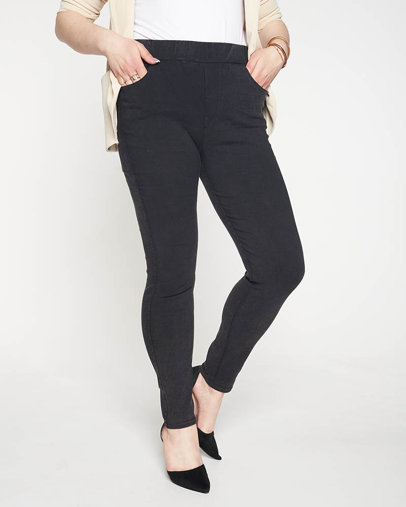 Čierne dámske rúrkové pančuchové nohavice s vysokým pásom PLUS SIZE - Oblečenie