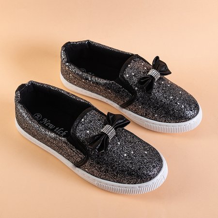 Čierne detské návleky na mašľu Cintia - topánky