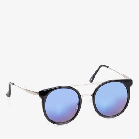 Čierne okrúhle slnečné okuliare s modrými sklami - okuliare