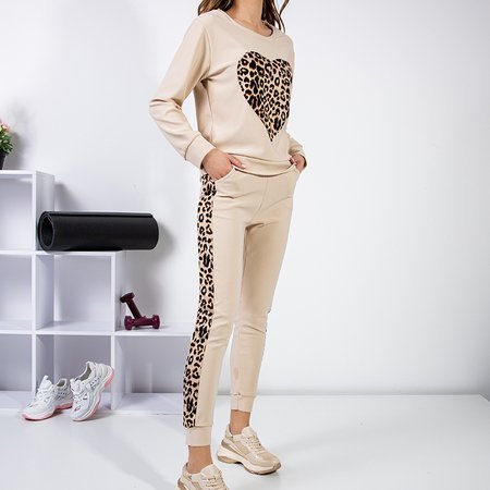 Dámska béžová športová súprava s vložkami z leopardej tlače - Oblečenie