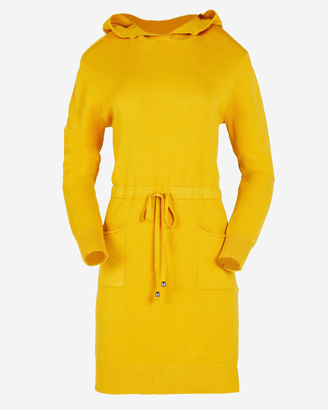 Dámska horčicová tunika svetra s kapucňou - Oblečenie