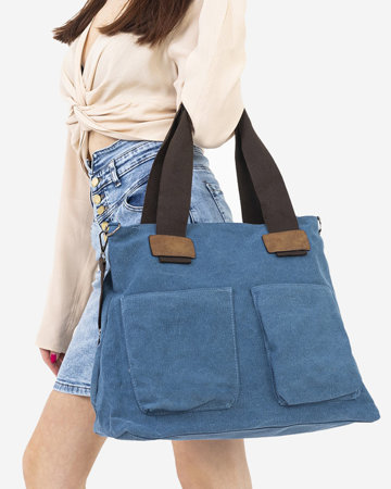 Dámska modrá bavlnená kabelka s vreckami - Doplnky