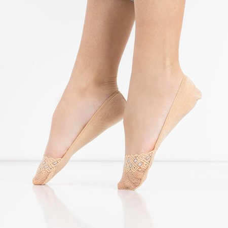 Dámske béžové čipkované balerínky - Ponožky