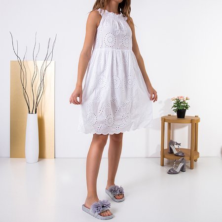 Dámske biele vzorované šaty s prelamovanou výšivkou - Oblečenie