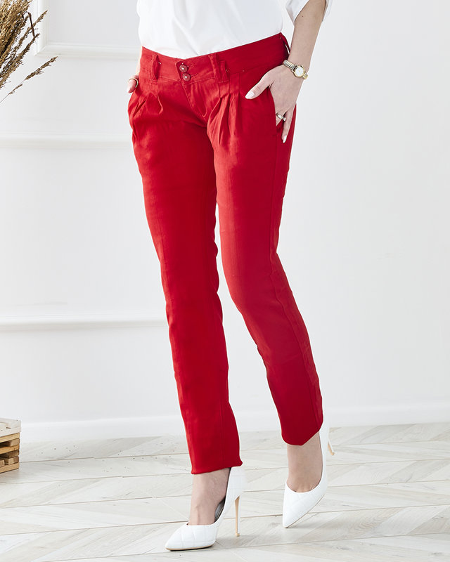 Dámske červené nohavice s nízkym pásom - Oblečenie