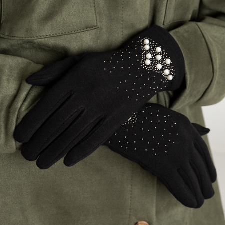 Dámske čierne rukavice s perlami - Príslušenstvo