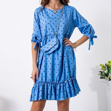 Dámske modré šaty s rozšírenými bodkami v bodkách - Oblečenie