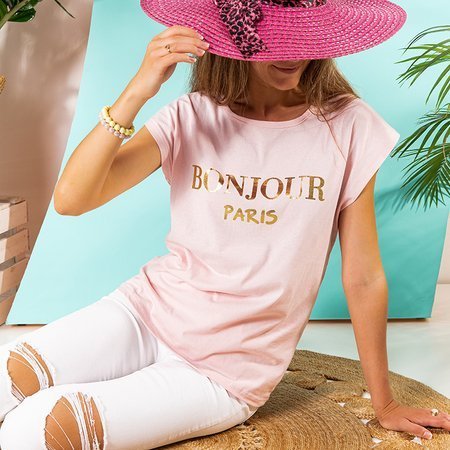 Dámske ružové bavlnené tričko s potlačou - Oblečenie