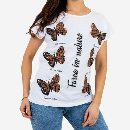 Dámske tričko s potlačou bieleho motýľa - oblečenie
