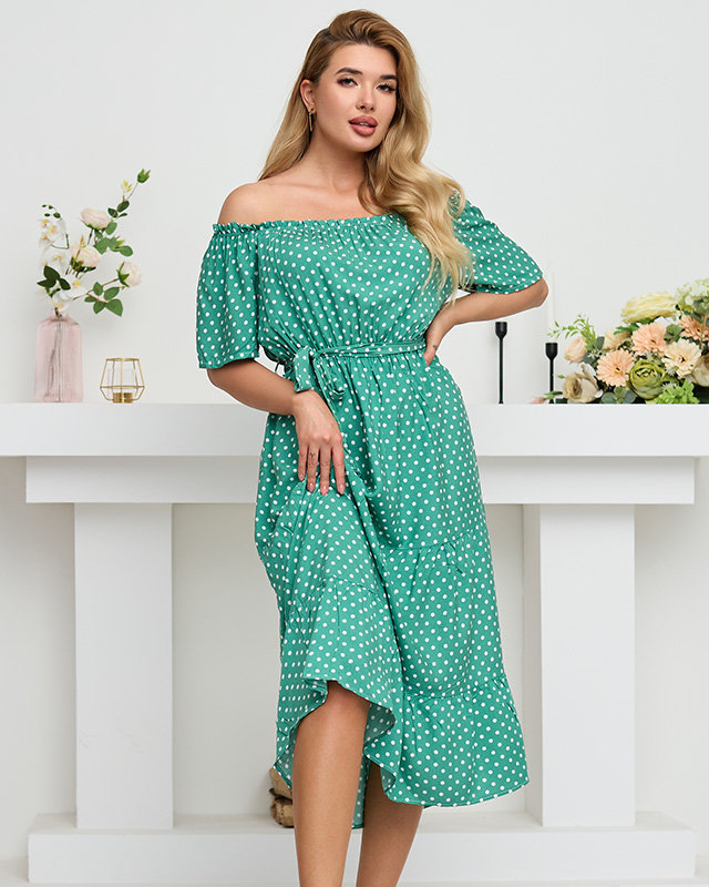 Dámske zelené bodkované šaty - Oblečenie