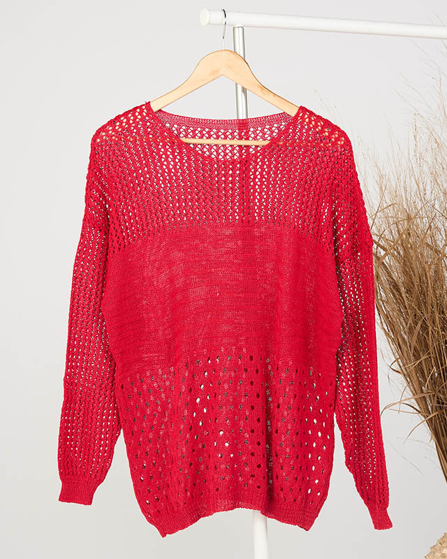 Dámsky červený prelamovaný sveter - Oblečenie