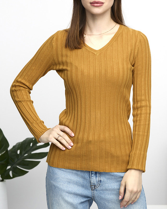 Dámsky horčicový rebrovaný sveter - Oblečenie