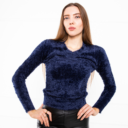 Dámsky tmavomodrý kožušinový sveter - Oblečenie