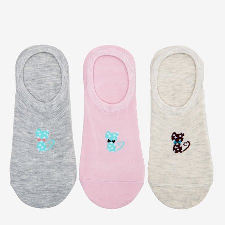 Farebné dámske ponožky s potlačou mačky 3 / balenie - Ponožky