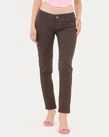 Hnedé dámske džínsové nohavice s nízkym pásom - Oblečenie