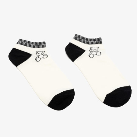Krémové dámske členkové ponožky s nápismi a motívom medvedíka - Spodná bielizeň
