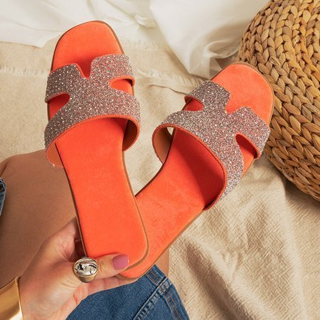 Neonovo oranžové dámske papuče s dekoráciami Haviva - Obuv