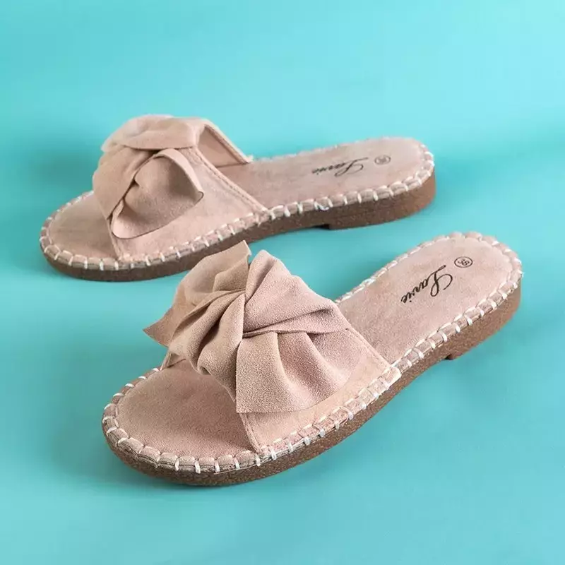 OUTLET Béžové dámske papuče s mašličkou Bonehas - Topánky