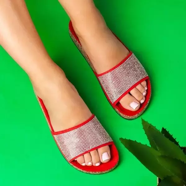 OUTLET Červené papuče so kubickými zirkónmi Bellatrix - Obuv