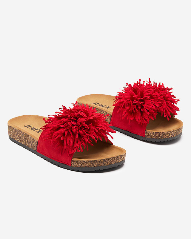 OUTLET Dámske papuče s látkovým zdobením v červenej farbe Ailli- Footwear