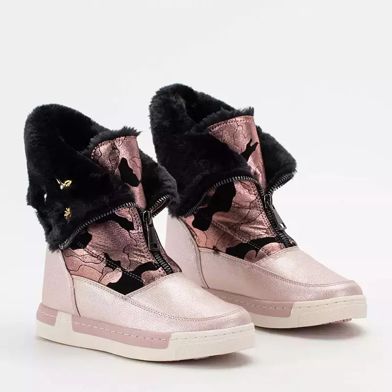 OUTLET Dievčenské ružové zimné topánky so vzorovaným zvrškom Zonnie-Footwear