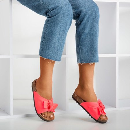 OUTLET Neonovo ružové papuče s mašličkou Sunshine - Topánky