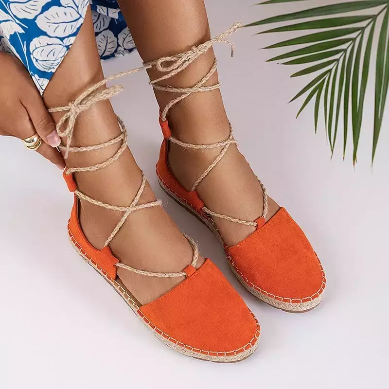 OUTLET Oranžové dámske viazané espadrilky Lasoria - topánky