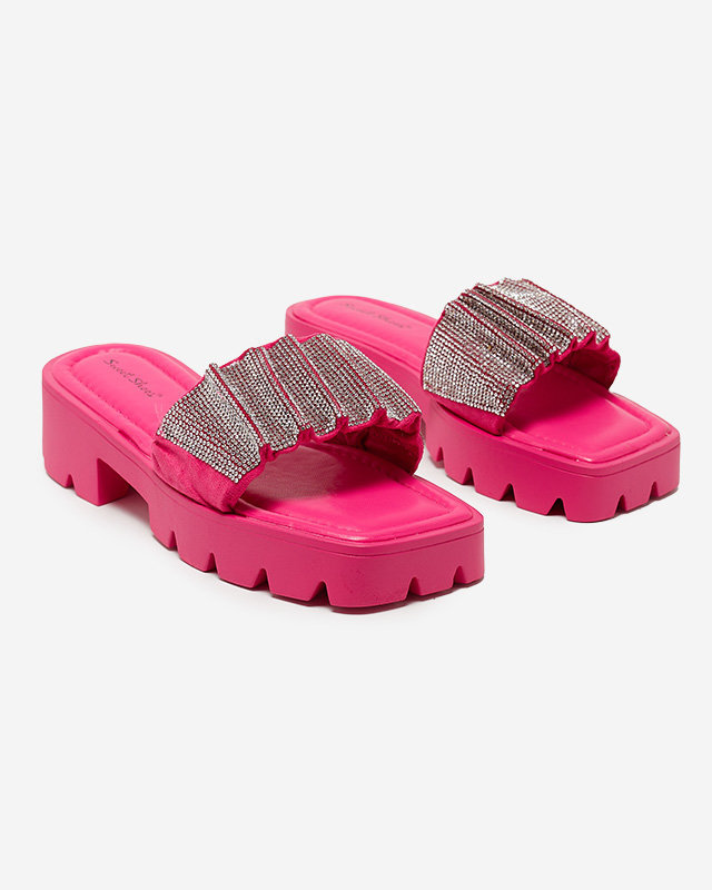 OUTLET Tmavoružové dámske papuče s kubickými zirkónmi Emkoy- Footwear