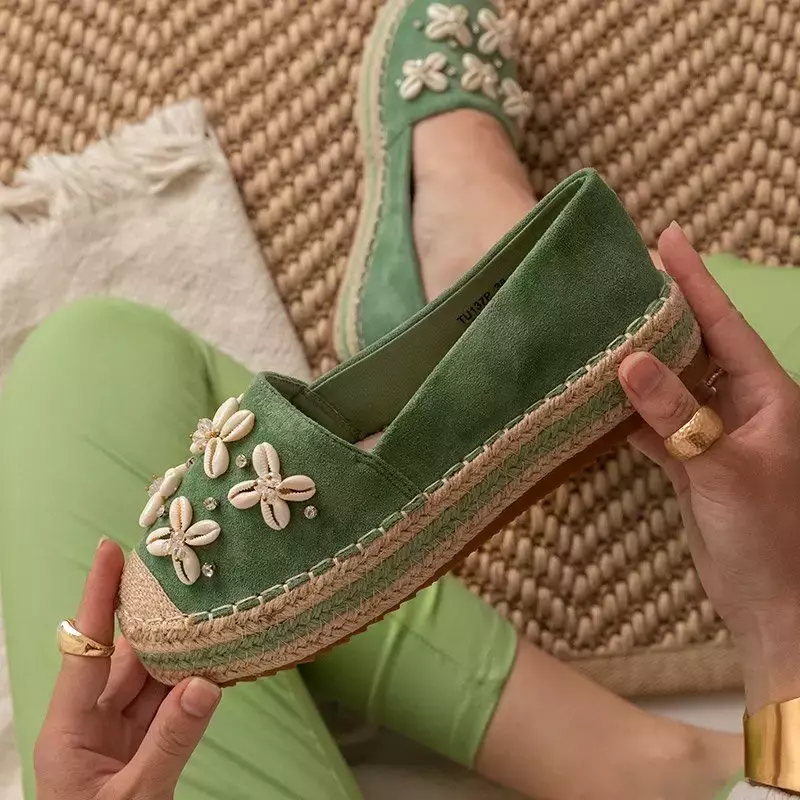 OUTLET Zelené dámske espadrilky s ozdobami Izira - Topánky