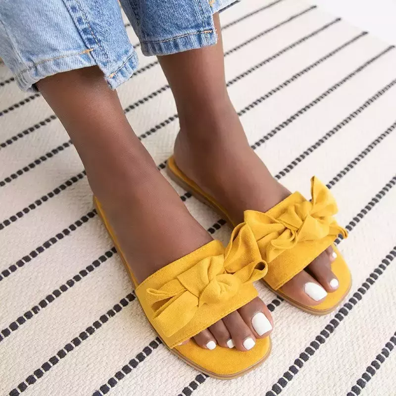 OUTLET Žlté dámske papuče s mašľou Bonjour - Obuv