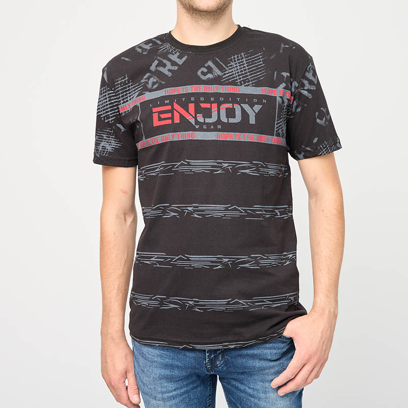 Pánske čierne tričko s nápisom ENJOY- Oblečenie