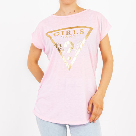 Ružové dámske tričko so zlatou potlačou - oblečenie