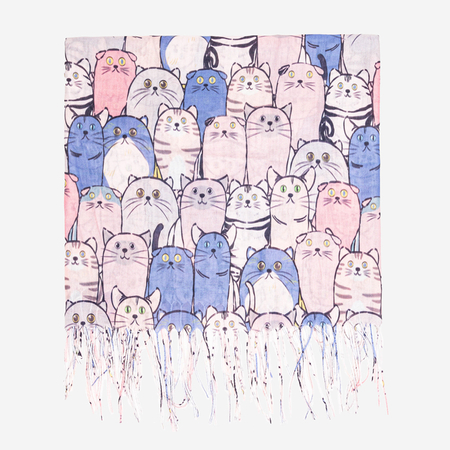 Ružový dámsky šál s farebnými mačkami - Doplnky