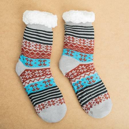 Šedé dámske ponožky s farebnými vzormi - Ponožky