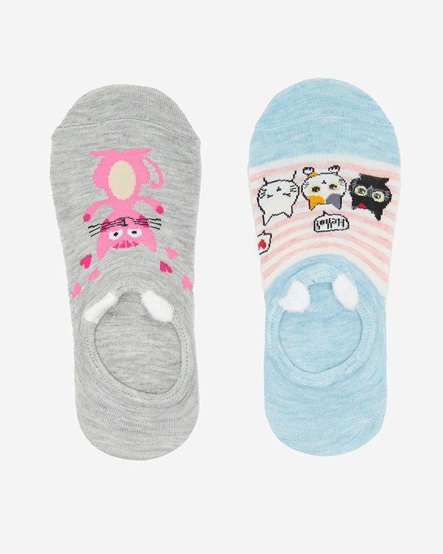 Šedomodré dámske ponožky s potlačou 2 mačiatok / balenie - Spodná bielizeň