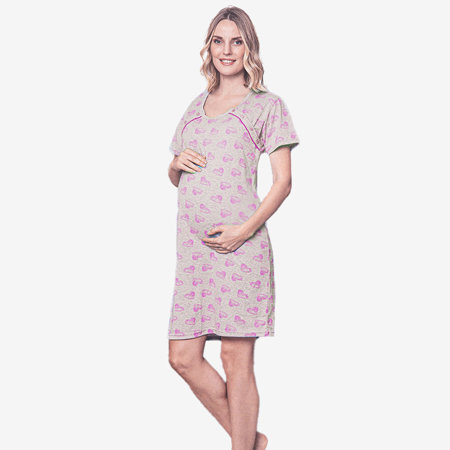 Sivá tehotenská košeľa s ružovými srdiečkami - Oblečenie