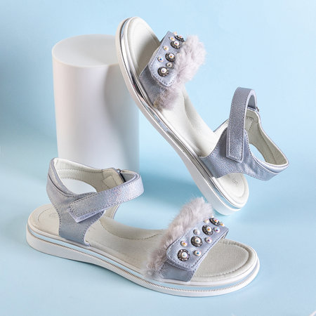 Strieborné detské sandále s ozdobami Gufal - Obuv