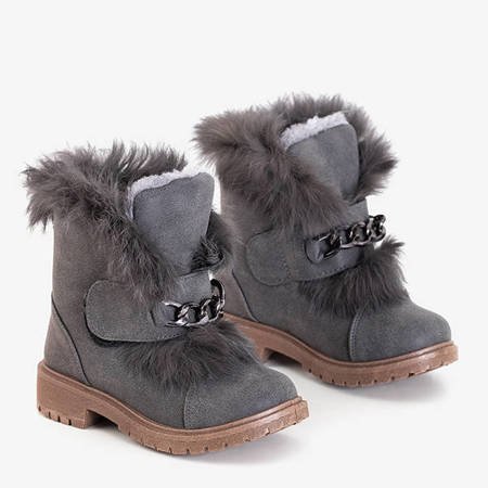 Tmavosivé detské snehové topánky s kožušinou Enili - Obuv