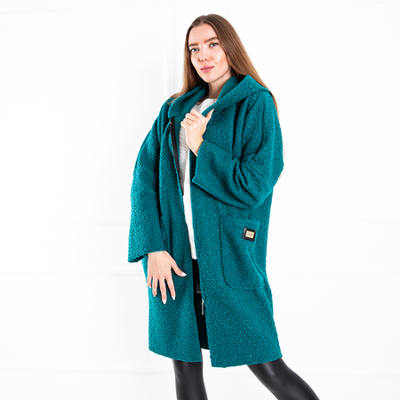 Tyrkysová dámska bunda - kabát s kapucňou - Oblečenie