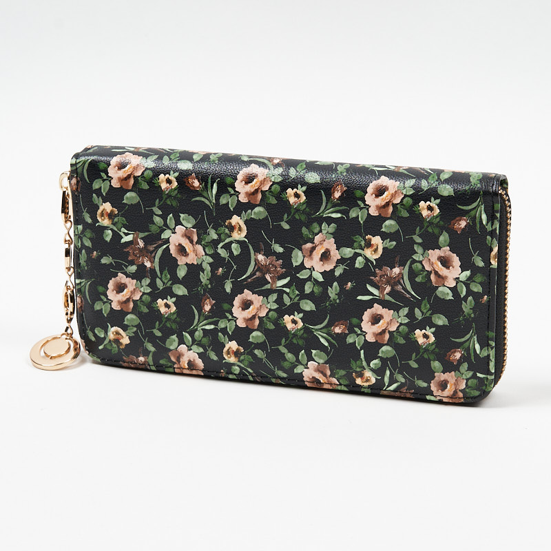 Veľká čierna dámska peňaženka s kvetinovým vzorom - Doplnky