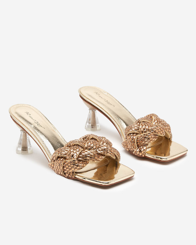 Zlaté lakované papuče na nízkom podpätku Sipeno - Obuv