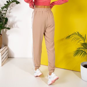 Béžové dámske joggerové nohavice s pruhmi - Oblečenie