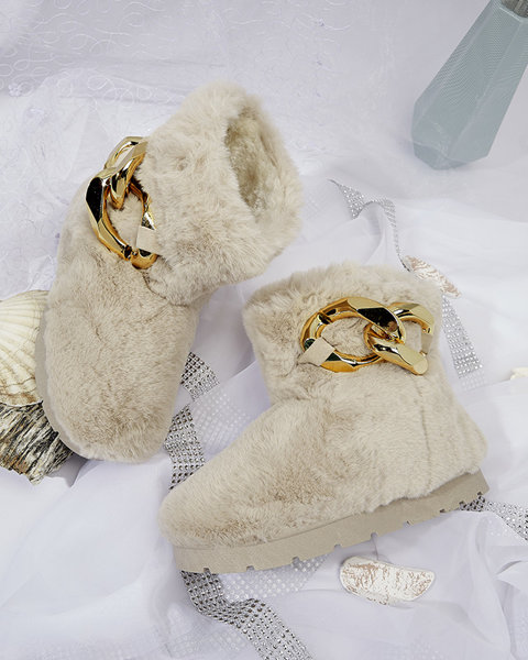 Béžové dámske snehové čižmy s kožušinou Sattopa- Obuv