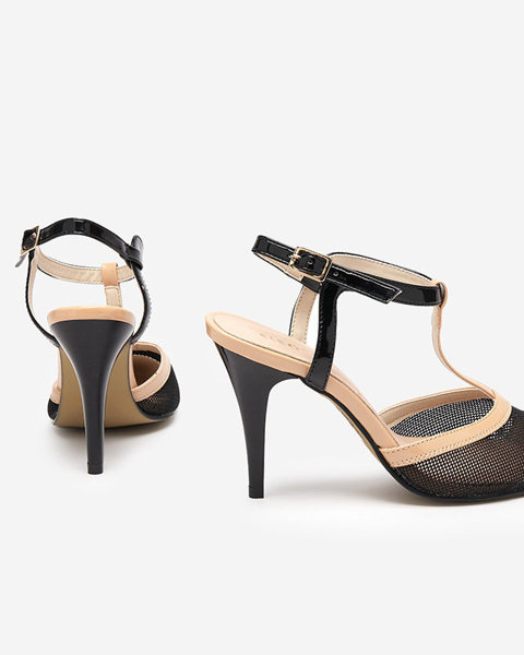 Béžovo-čierne dámske sandále na vysokom podpätku so zakrytými prstami Niddl- Footwear