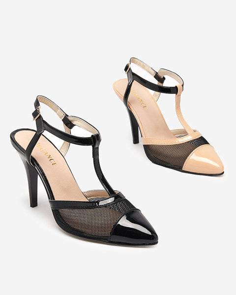 Béžovo-čierne dámske sandále na vysokom podpätku so zakrytými prstami Niddl- Footwear