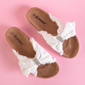 Biele dámske látkové papuče so zirkónom Lettica - Obuv