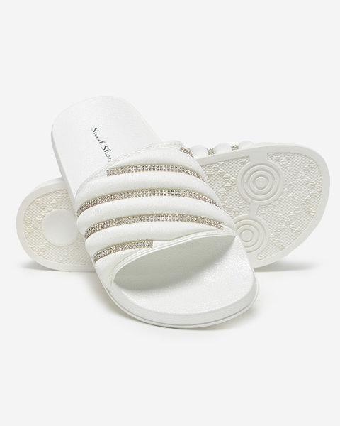 Biele dámske papuče s kubickými zirkónmi Erikis - Obuv