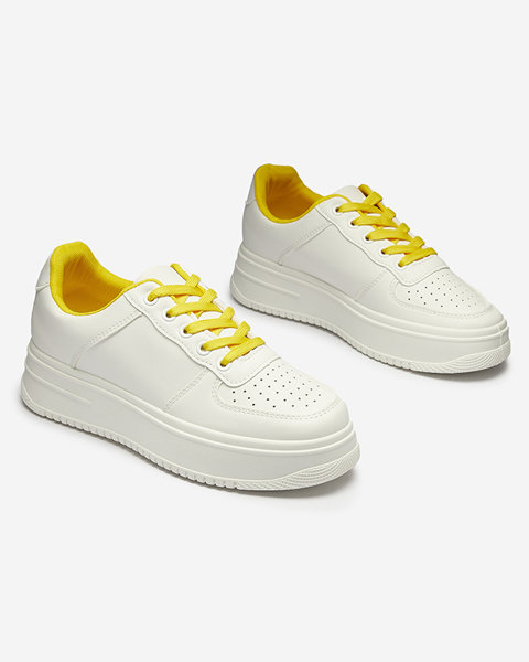Biele dámske športové tenisky so žltými šnúrkami Smaffo- Obuv