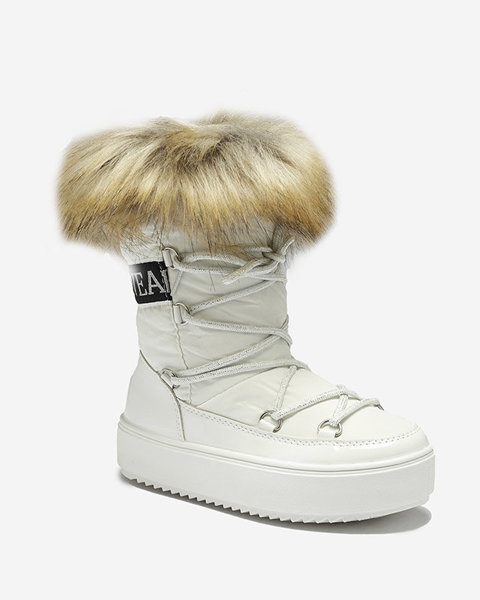 Biele detské slip-on topánky a'la snow boots s kožušinkou Asika - Obuv